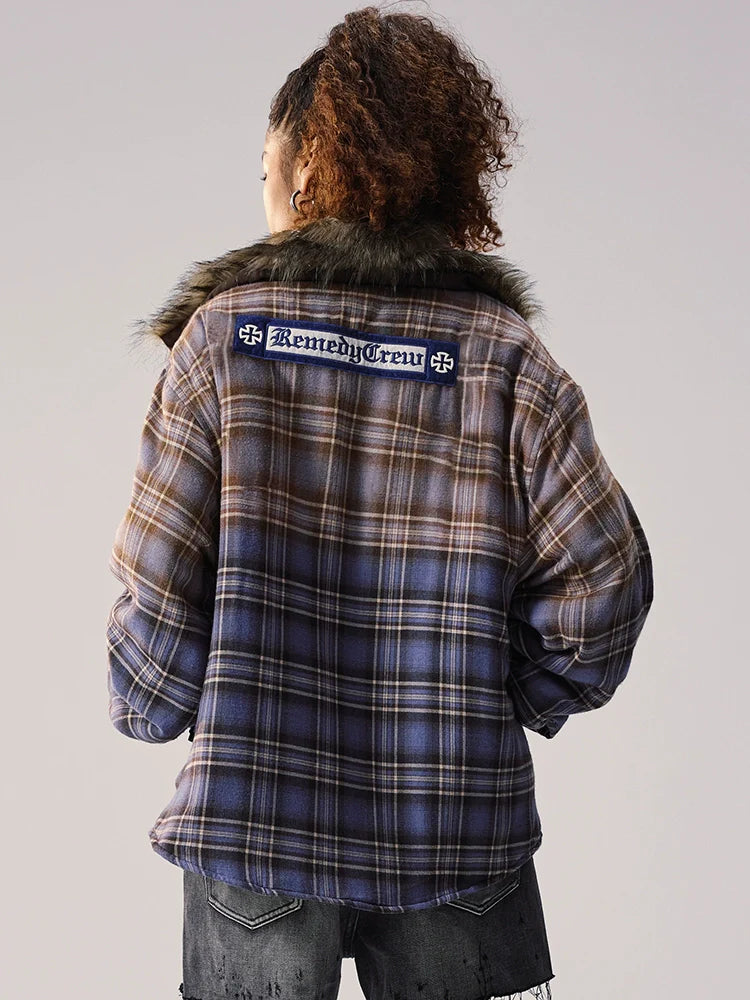 Remedy Gradient Plaid Quilted Lined Shirt Jacket