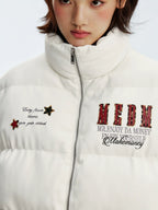 MEDM Leopard Patch PU Leather Puffer Jacket
