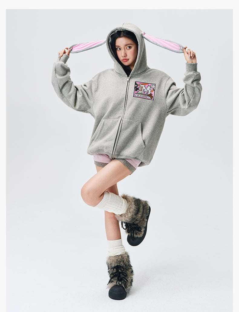 MEDM Bunny Ears Hooded Zip-Up Hoodie
