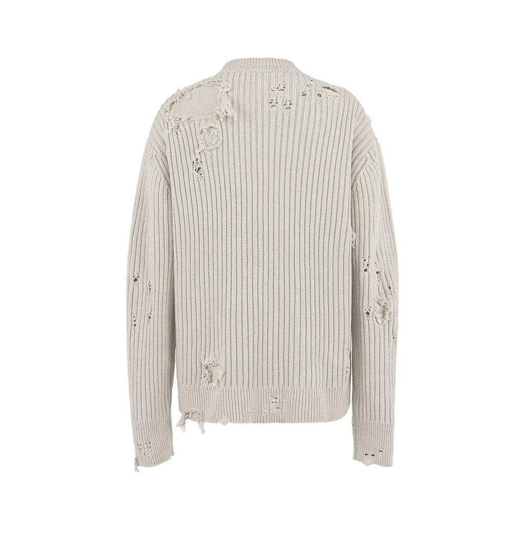 UNDERWATER Washed Handmade Destruction Patchwork Knit Sweater Beige
