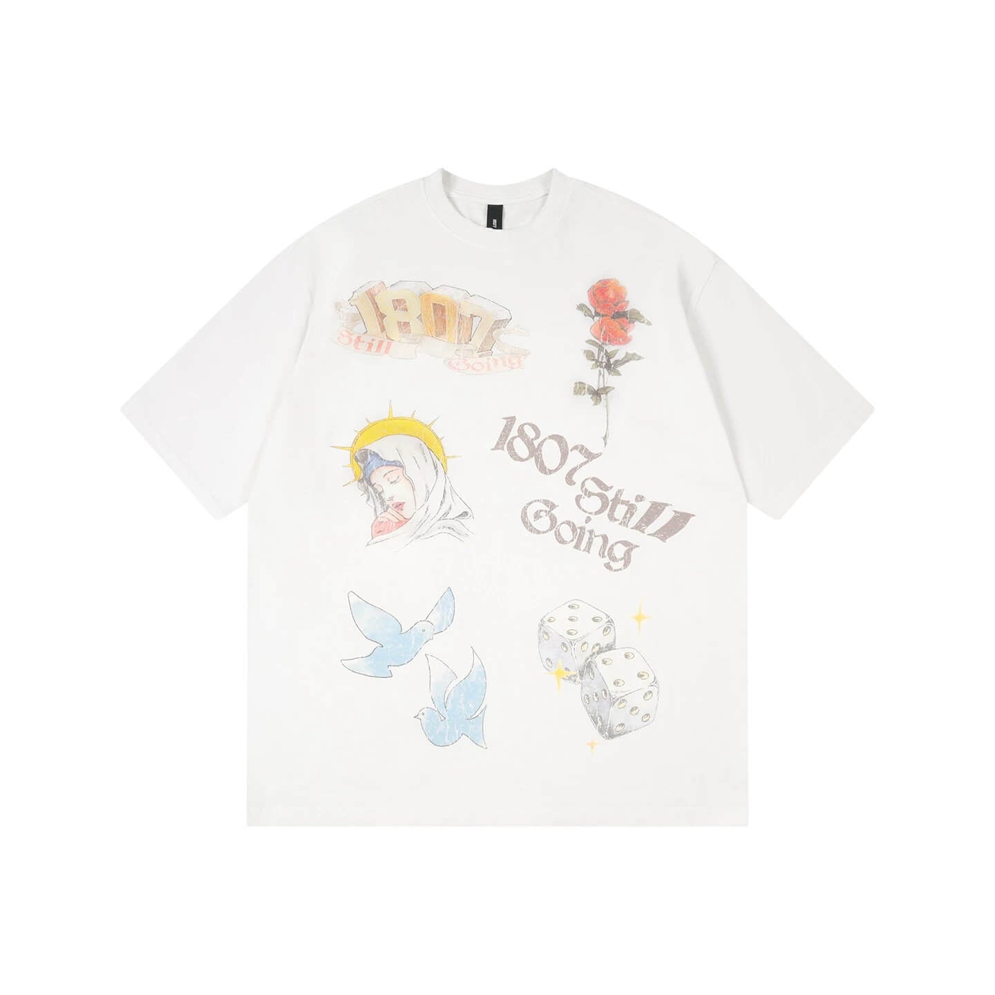 1807 Vintage Print Washed Distressed Short Sleeve Tee