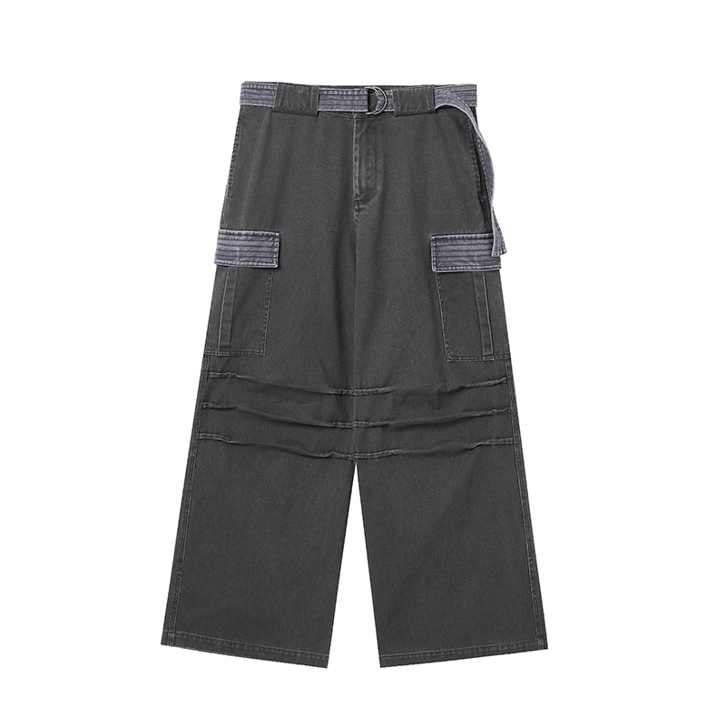 JHYQ Contrast Color Pleated Baggy Cargo Pants