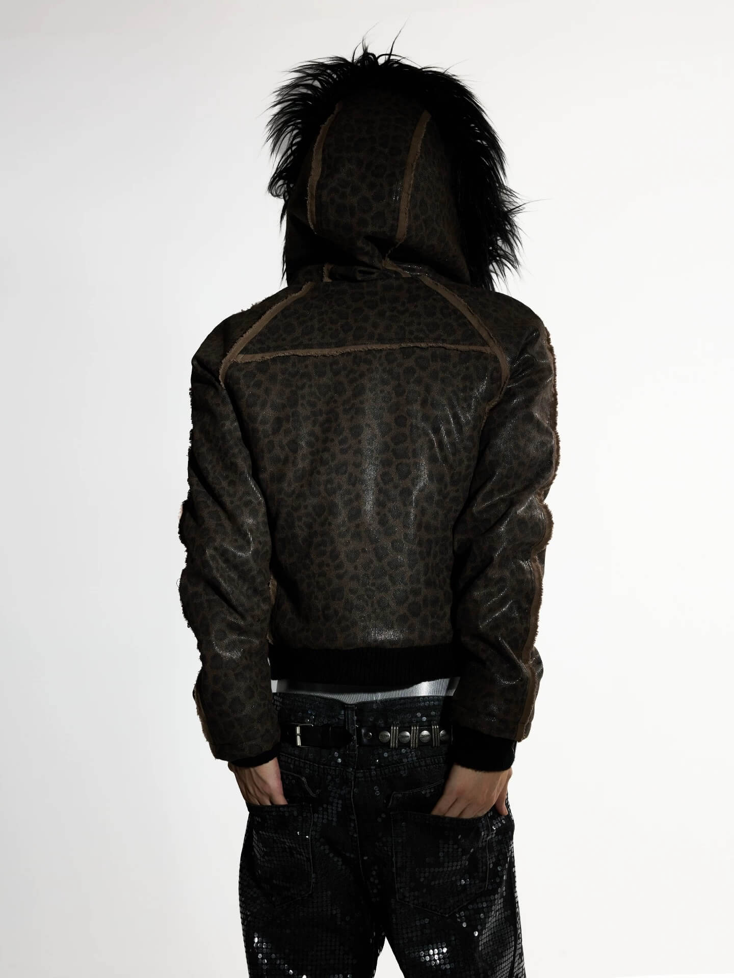 Night Lab Leopard Print Faux Fur Hood Jacket