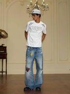 YADcrew Vintage Whiskered Washed Distressed Jeans