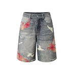 YADcrew Evening Lace Print Denim Shorts