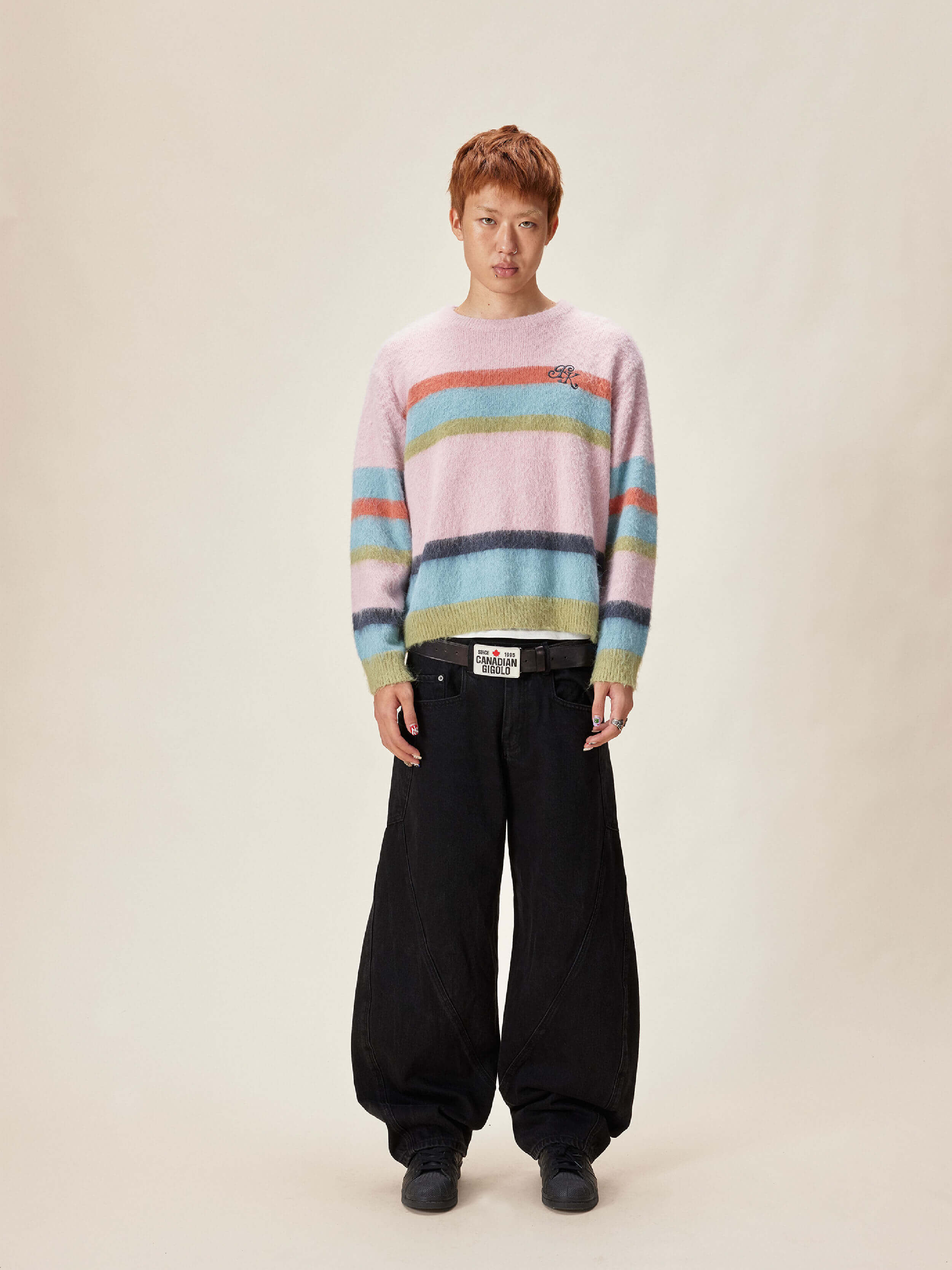 EVILKNIGHT(EK) Rainbow Striped Knit Sweater