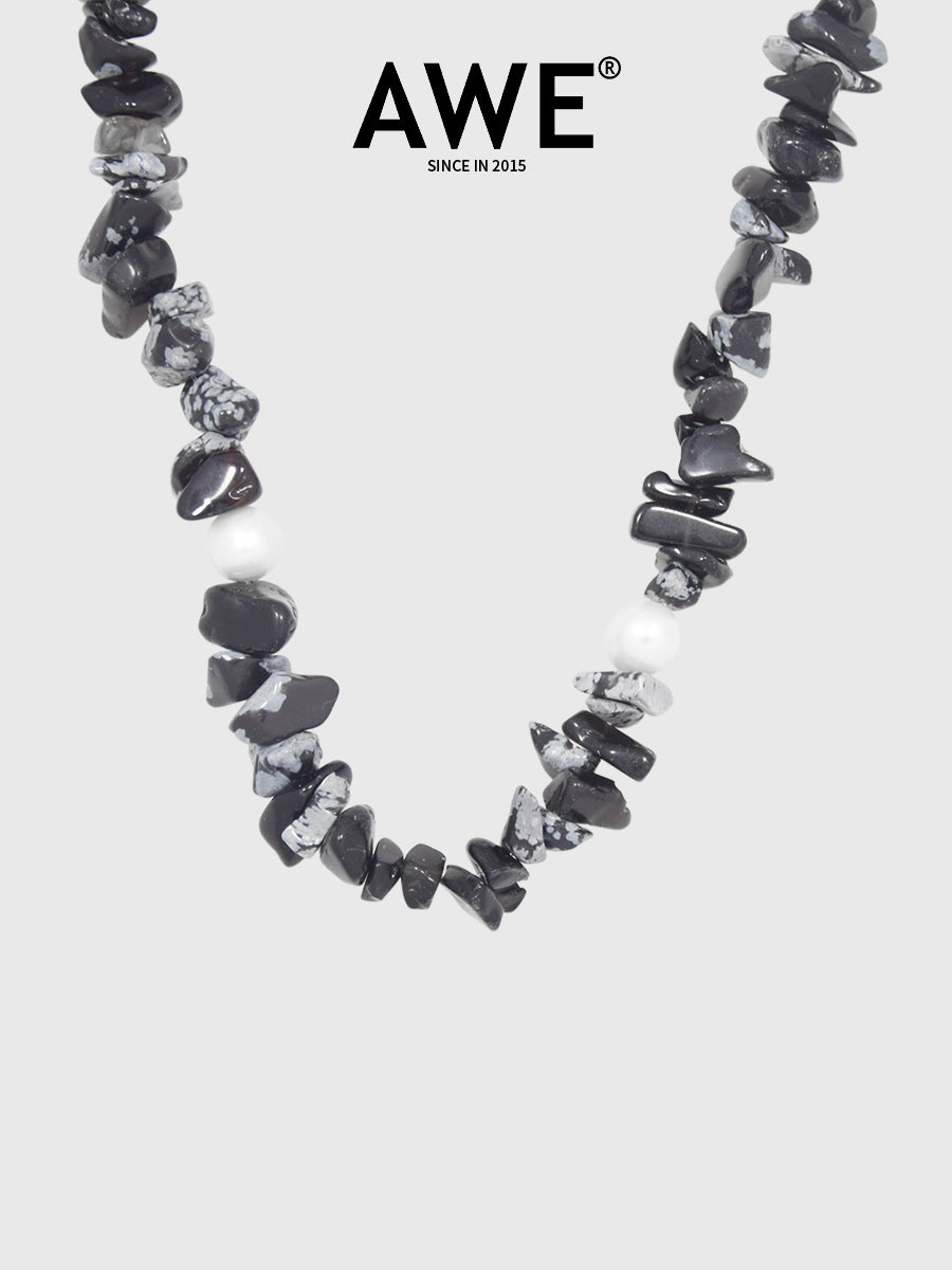 AWE Black Crushed Stone Pearl Beaded Necklace