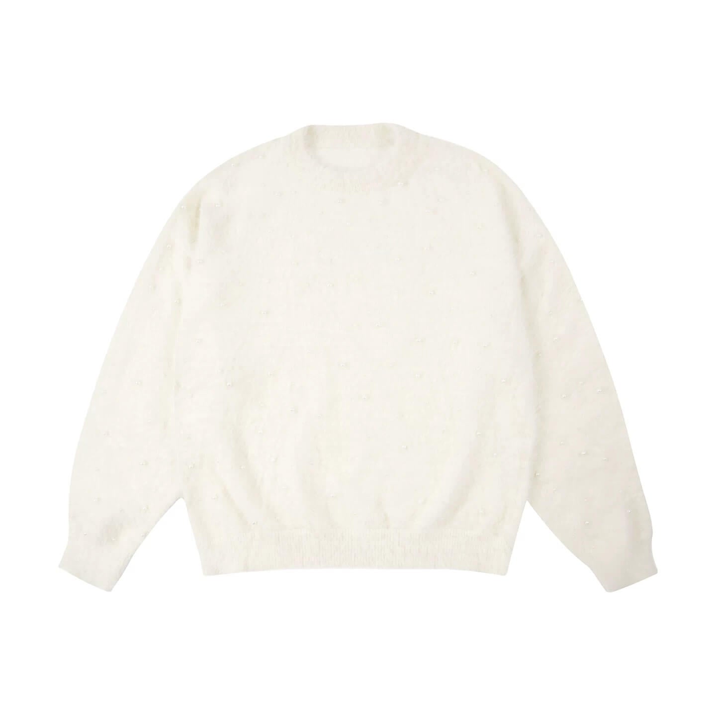 1807 ROLLTHEDICE Pearl Embellished Faux Mink Fur Knit Sweater