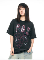 AFGK Metal Rose Print Distressed Washed Tee