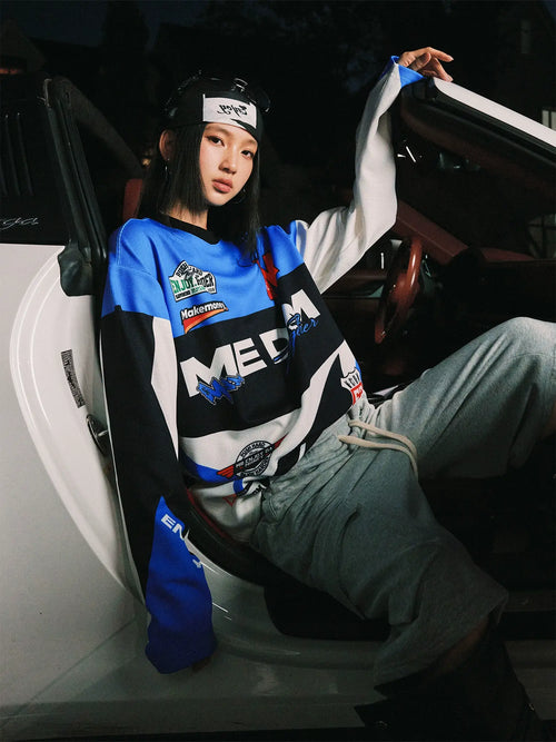 MEDM Biker Color Block Waffle Long Sleeve Jersey