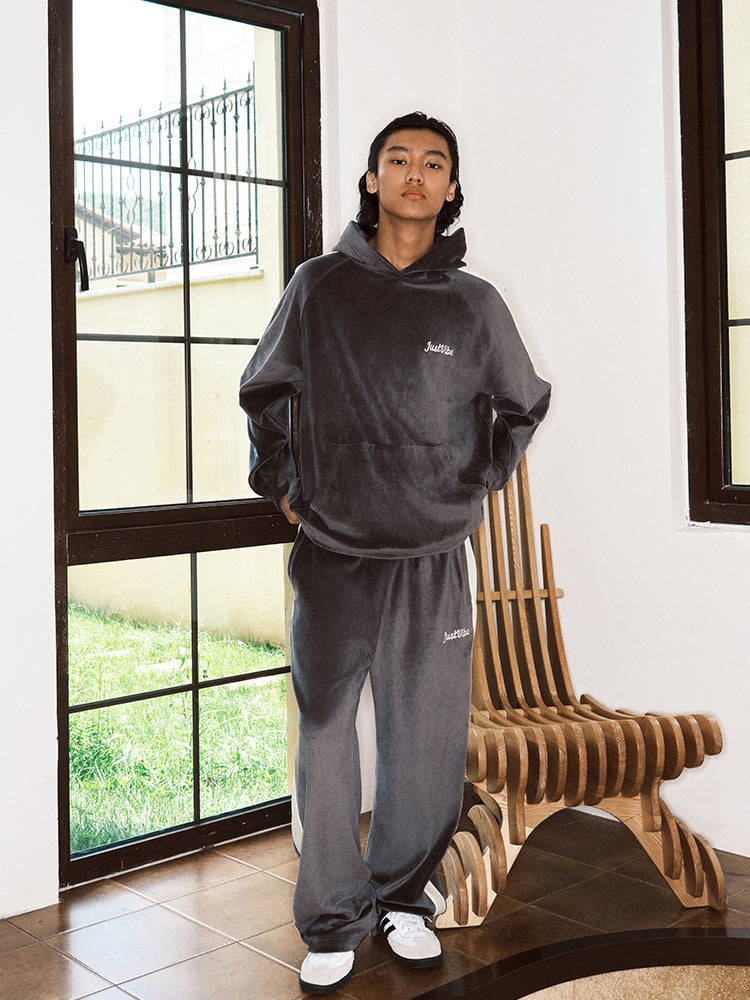 JUST VIBE Side Stripe Velvet Hoodie