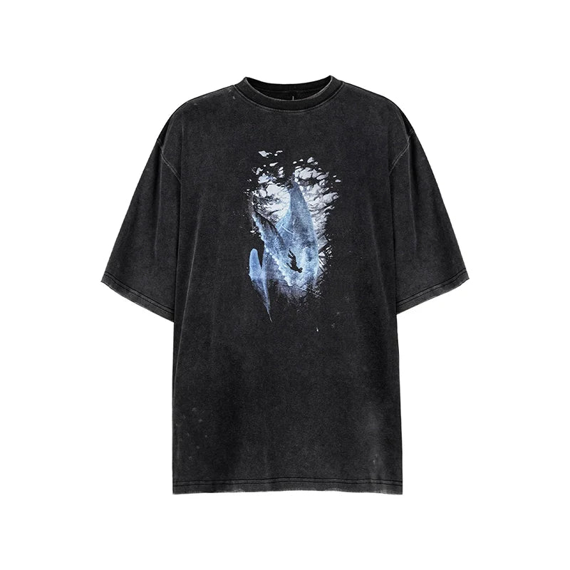 UNDERWATER Vintage Washed Destroyed Print Tee