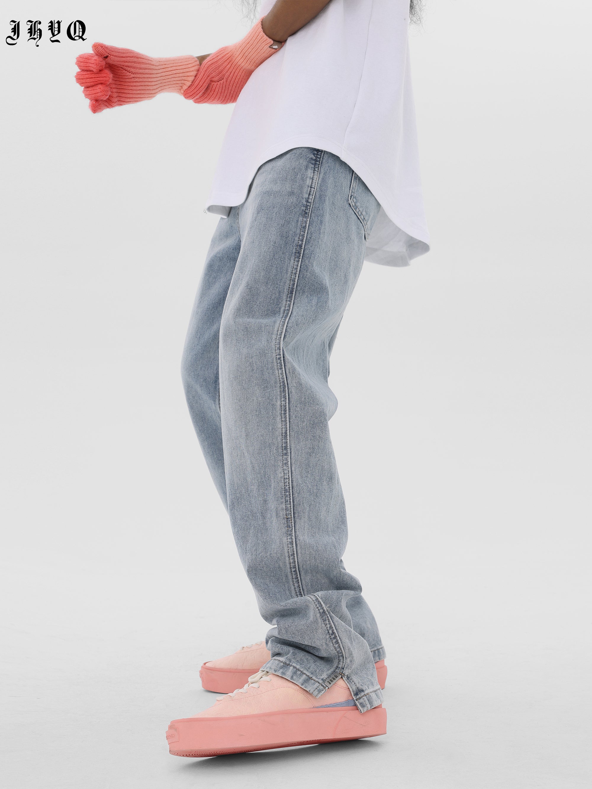 JHYQ Washed Logo Embroidery Denim Jeans