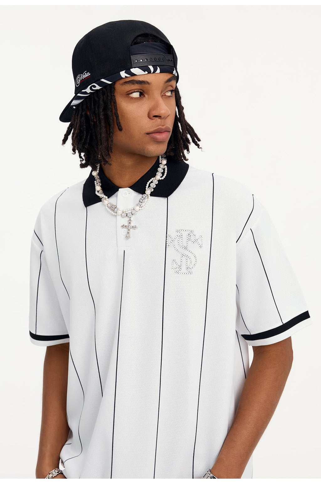 Small Town Kid Pearl Logo Striped Polo Jersey