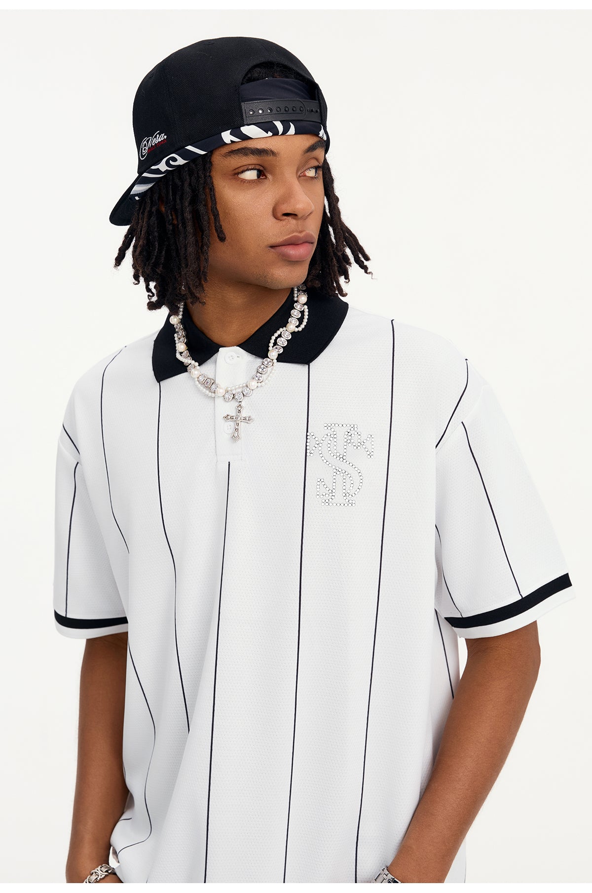 Small Town Kid Pearl Logo Striped Polo Jersey