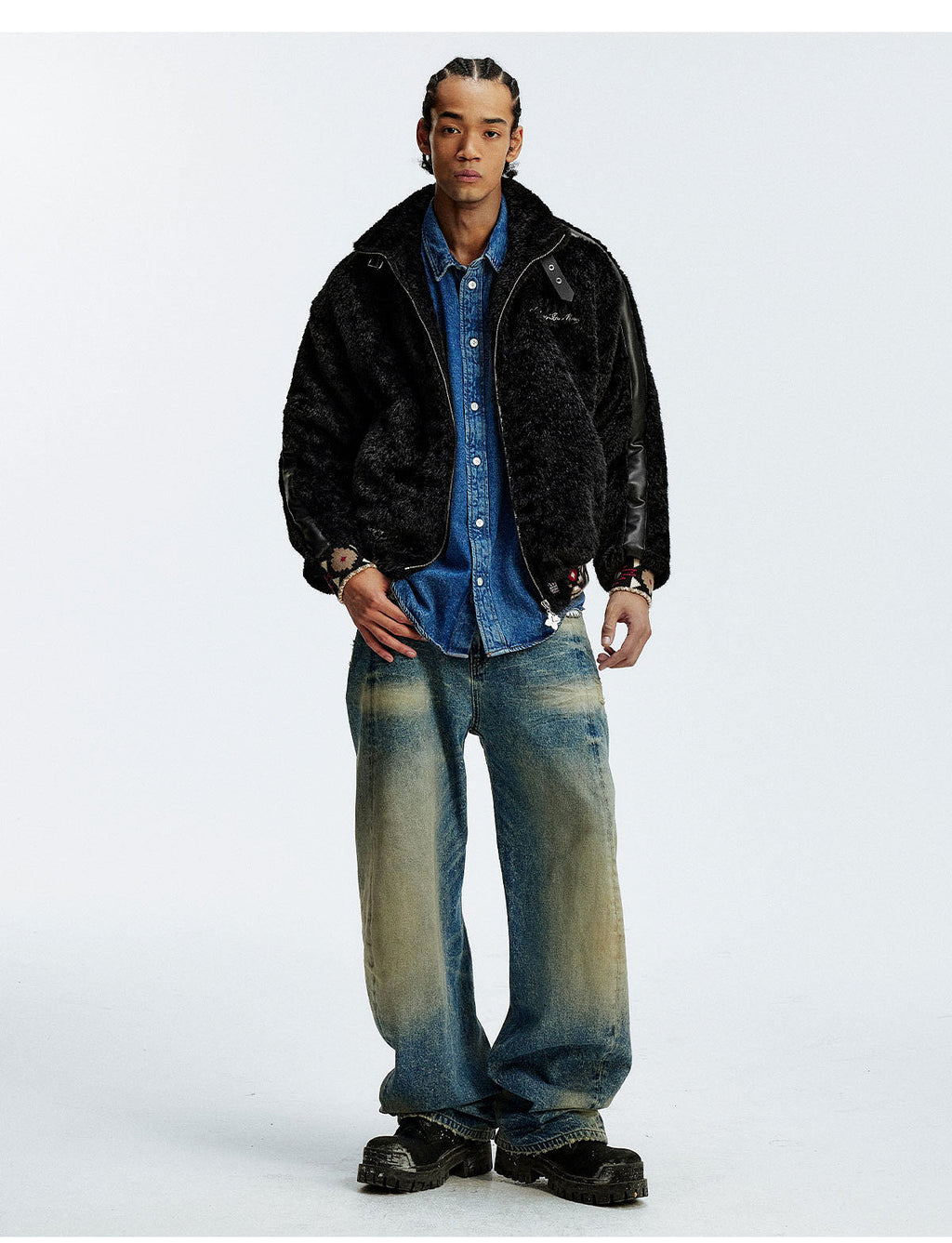 MEDM Ethnic Trim Belted Sherpa Jacket