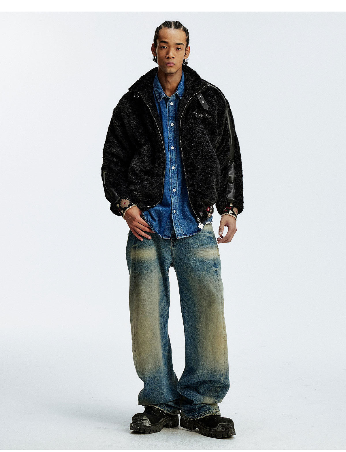 MEDM Ethnic Trim Belted Sherpa Jacket