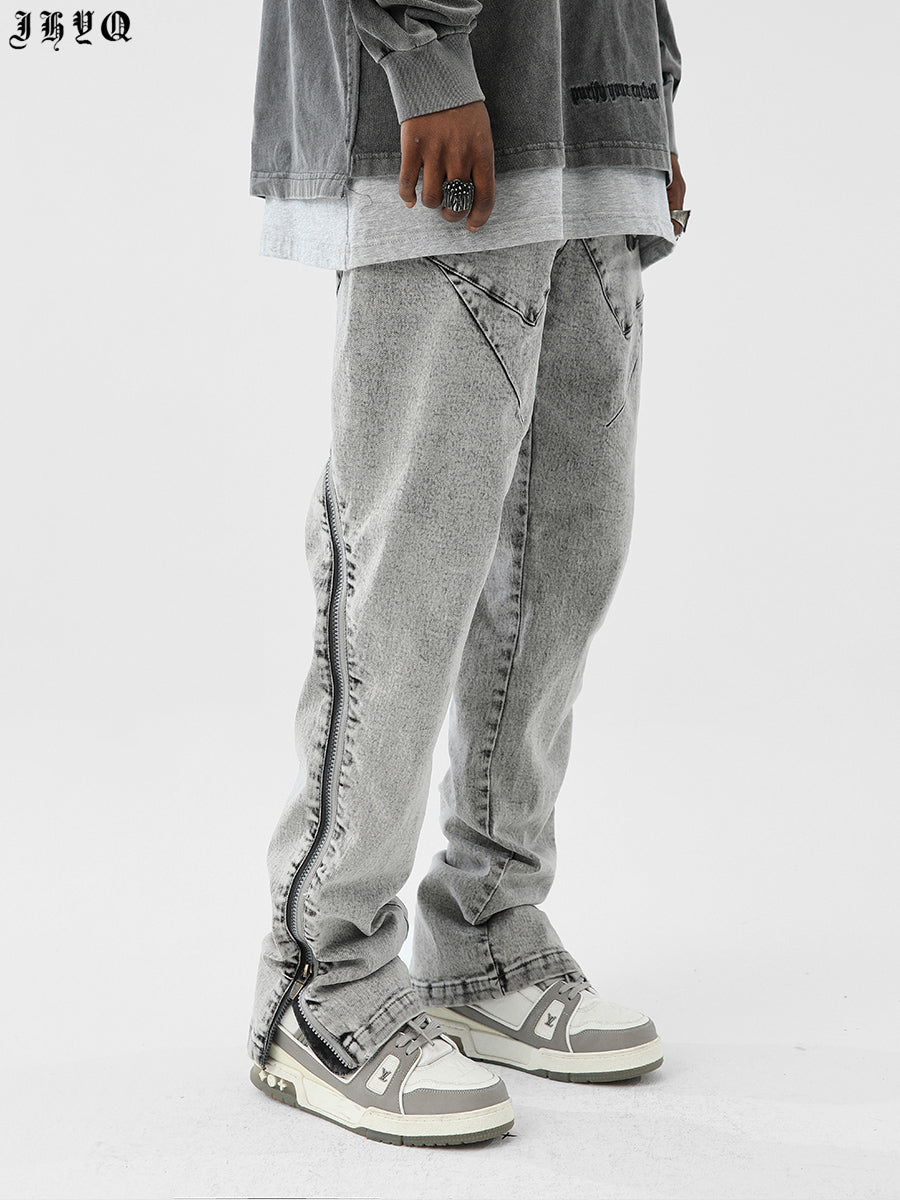 JHYQ Slim Zipper Openings Printed Denim Jeans