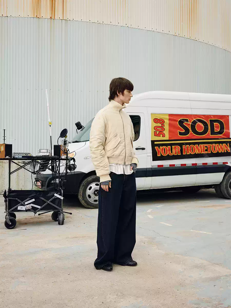 SOD Co. Beige Pilling Custom Pleated MA-1 Bomber Jacket