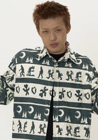 EVILKNIGHT(EK) Ethnic Print Striped Long Sleeve Shirt