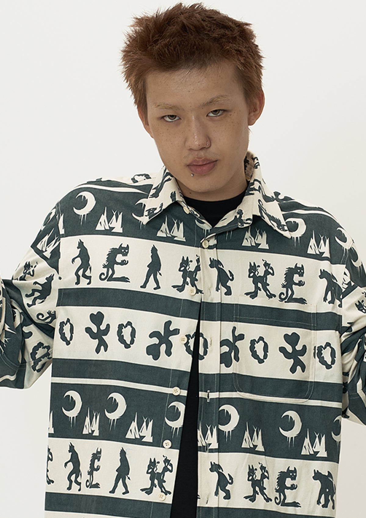 EVILKNIGHT(EK) Ethnic Print Striped Long Sleeve Shirt