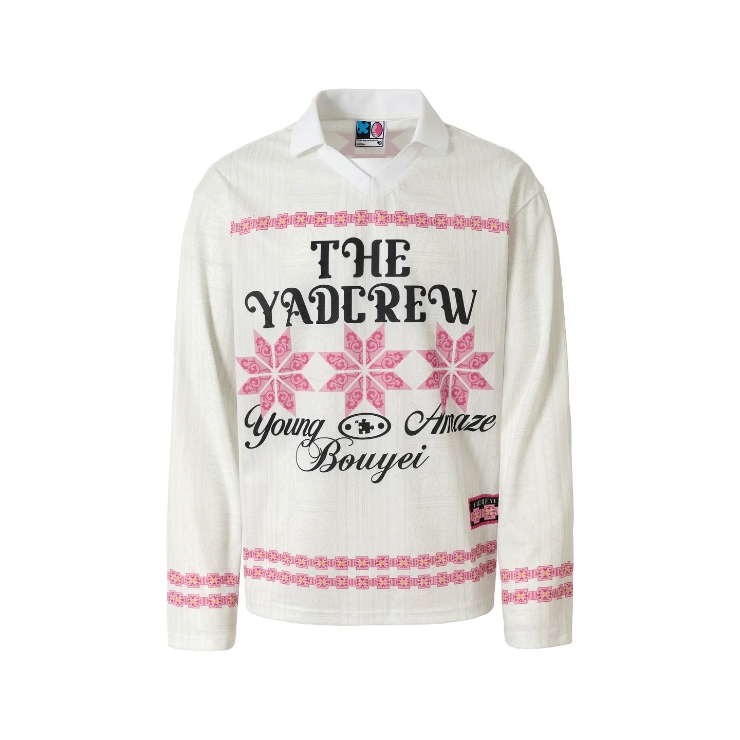 YADcrew Ethnic Pattern Long Sleeve Polo Jersey