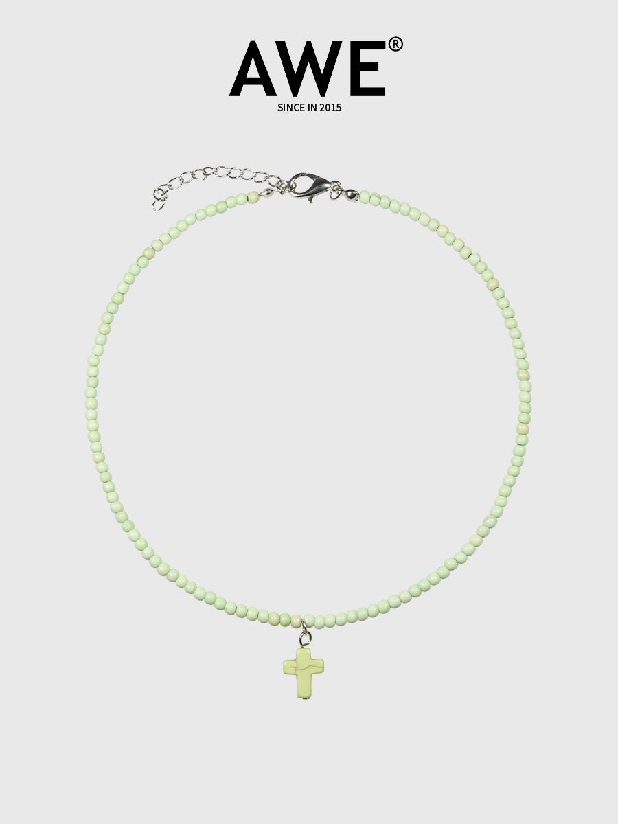 AWE Stone Beads Cross Necklace