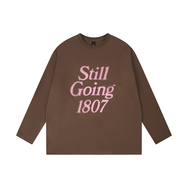 1807 Blurred Logo Print Distressed Long Sleeve Tee