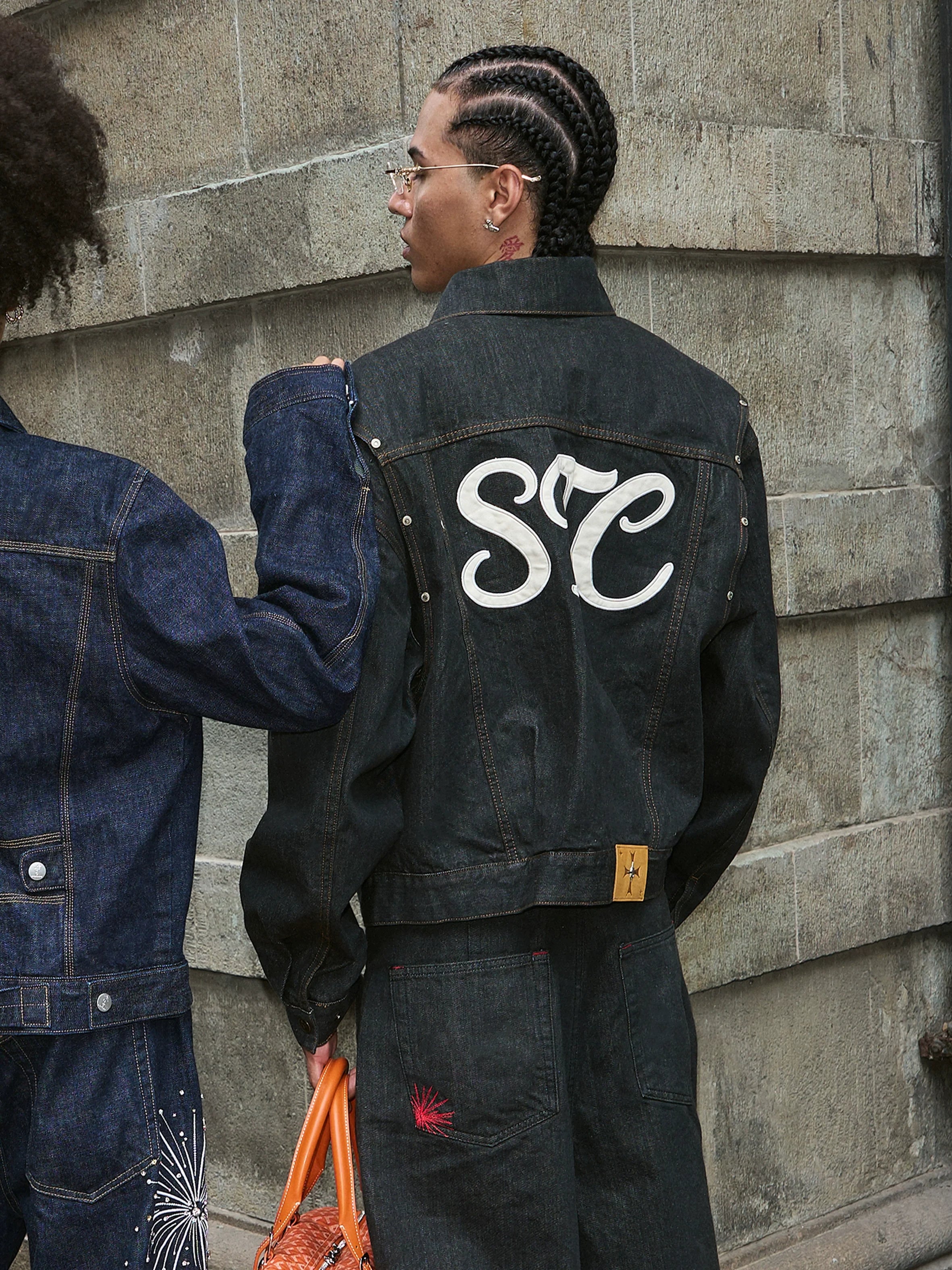 STEEPC Leather Embroidered Denim Jacket