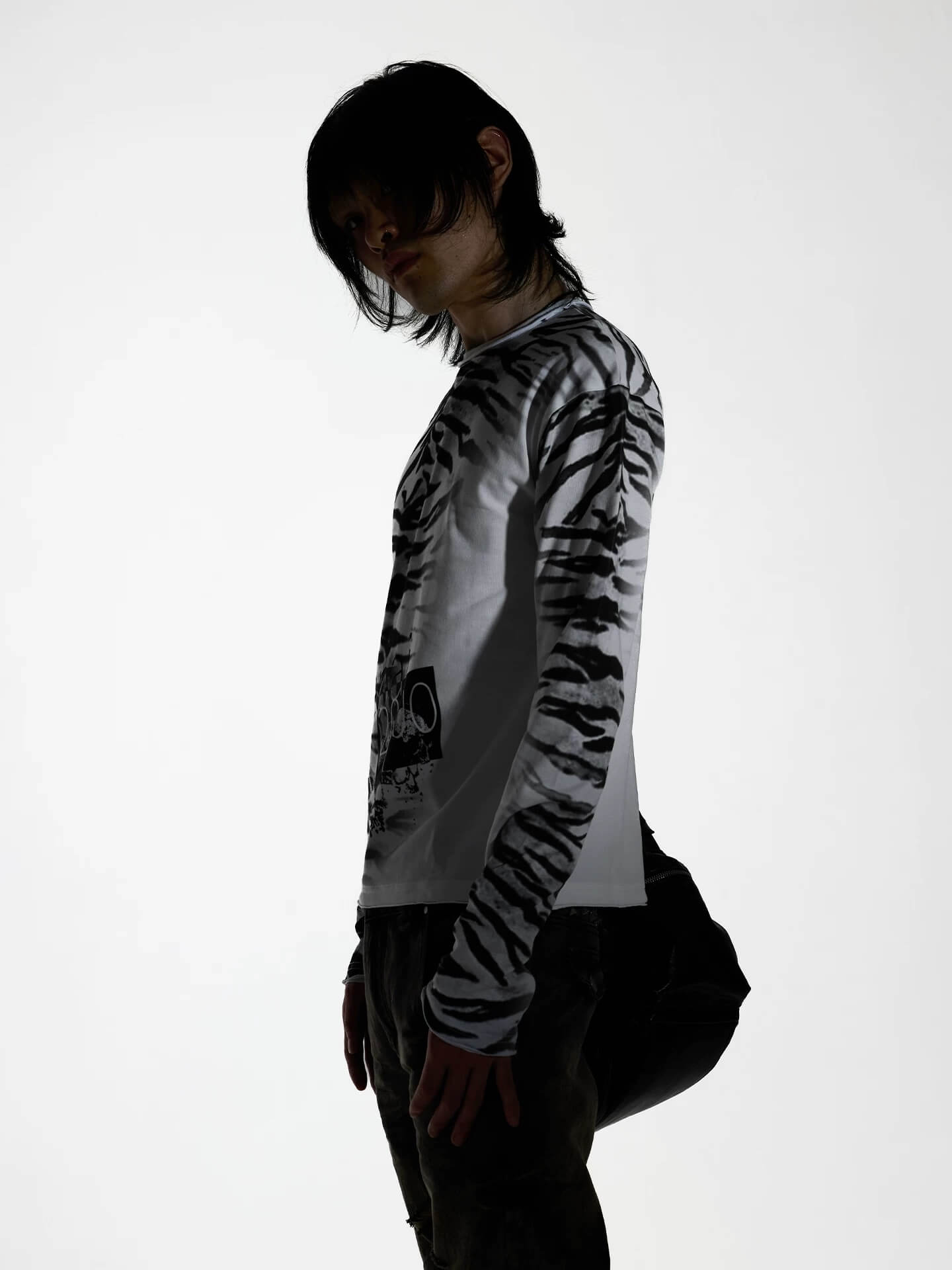Night Lab Zebra Print Slim Fit Long Sleeve Tee
