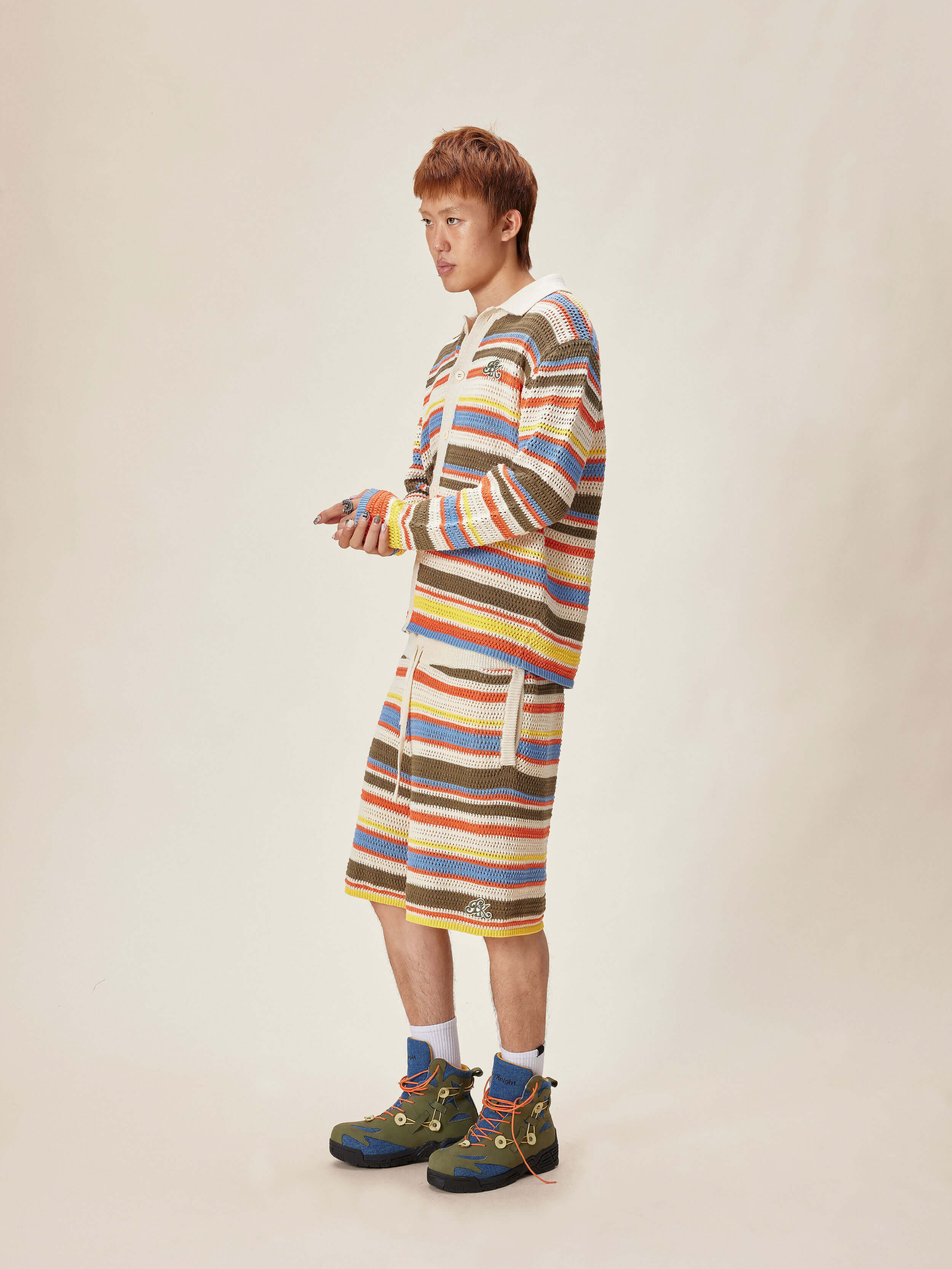 EVILKNIGHT(EK) Multicolor Striped Knit Shorts