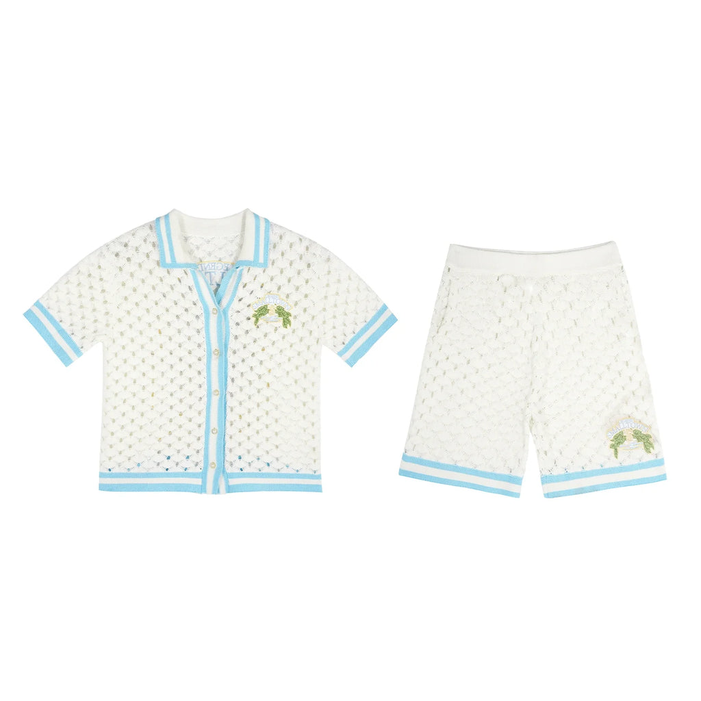Small Town Kid Crochet-Knit Hawaiian Shirt Set