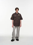 BLIND NO PLAN Badge Embroidered Short Sleeve Shirt