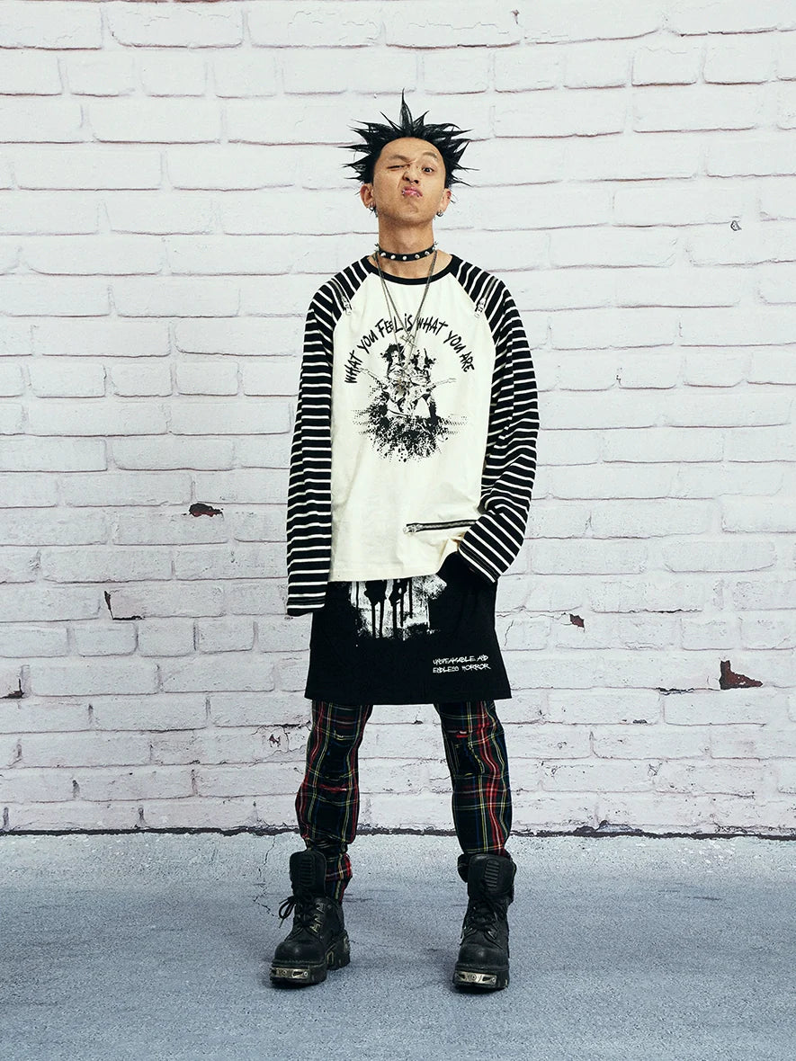VENTUREK Multi Zipper Stripe Sleeve Raglan Long Sleeve Tee