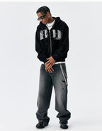 MEDM Pearl Logo Embellished Zip Up Hoodie