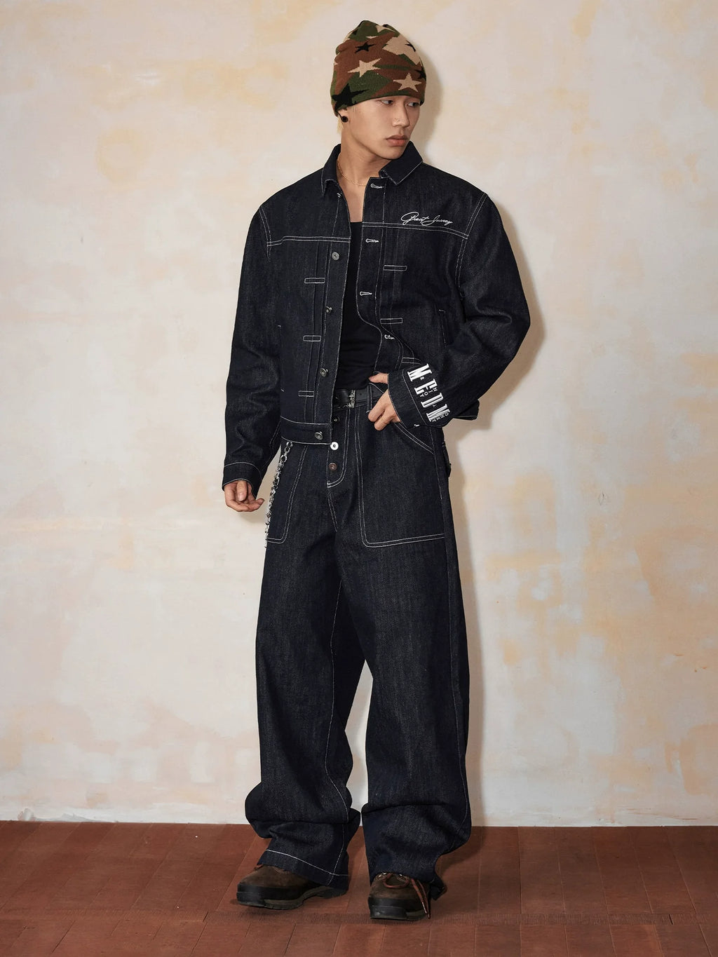 MEDM Embroidered Raw Denim Jacket