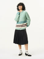 EMPTY REFERENCE Green Striped Wool Knit Cardigan