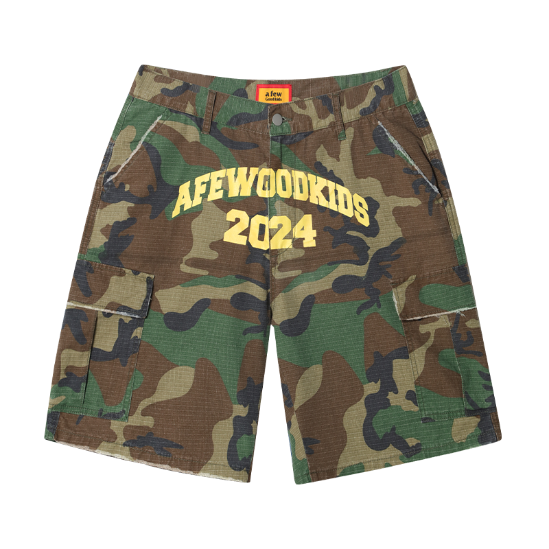 AFGK Logo Print Camouflage Destroyed Shorts