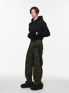 BLIND NO PLAN Basic Patchwork Logo Embroidery Short Hoodie