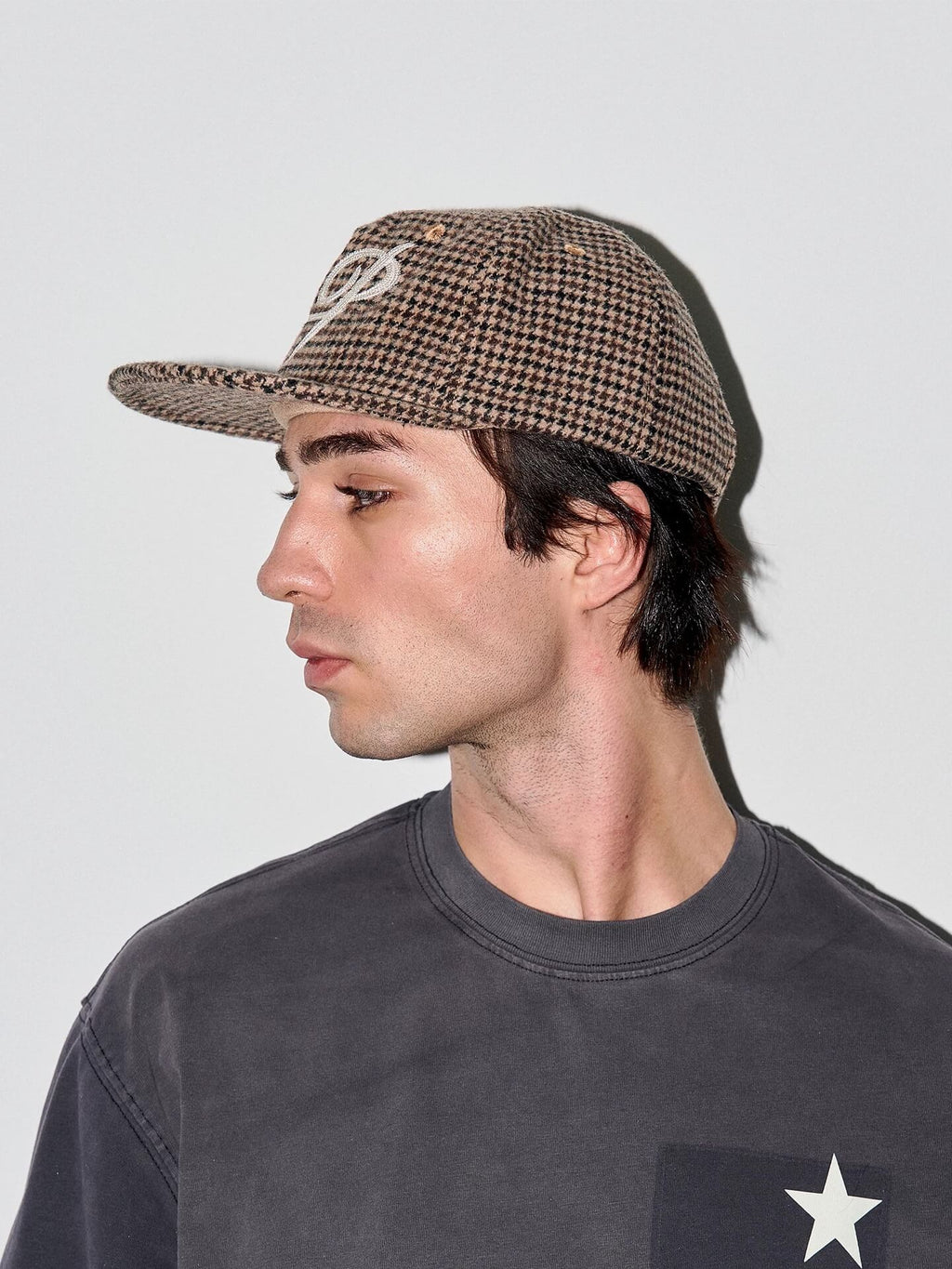 LIBERAFIT Chain Stitch Embroidered Wool Blend Houndstooth Baseball Cap