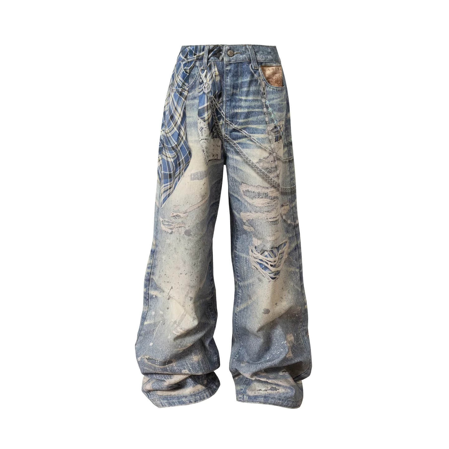 YADcrew Twisted Check Shirt 3D Digital Print Jeans
