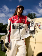 Harsh and Cruel Stand Collar Embroidered Racing Leather Jacket
