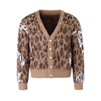 S45 Pearl Studded Leopard Knit Cardigan