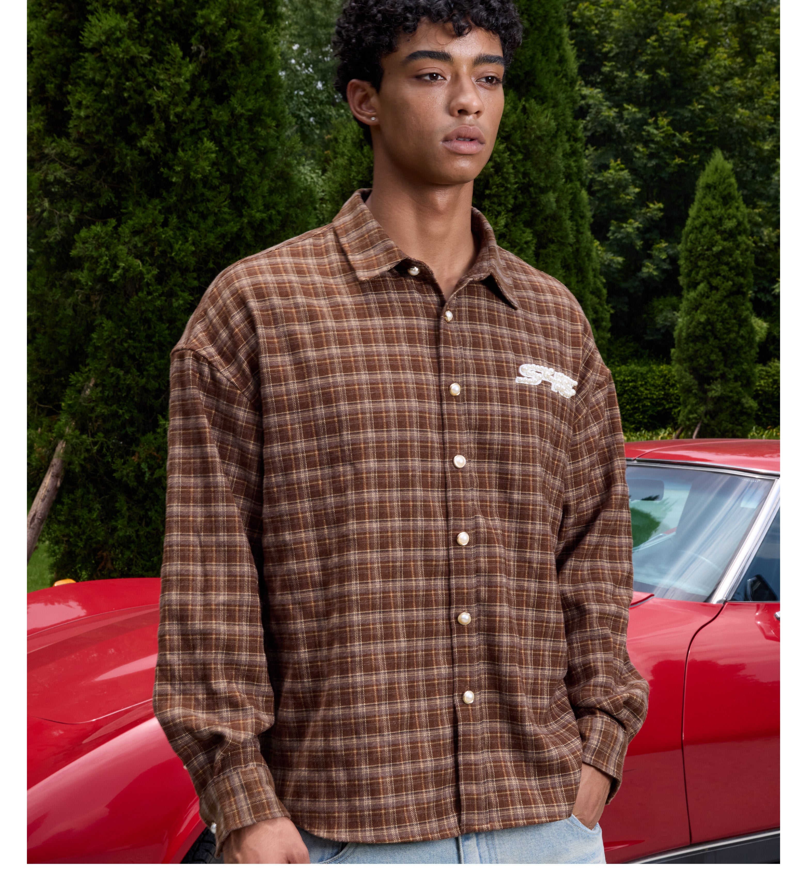 S45 Plaid Pearl Button Logo Long Sleeve Shirt