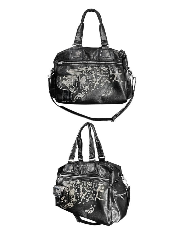 Night Lab Leopard Print Distressed PU Leather Bag