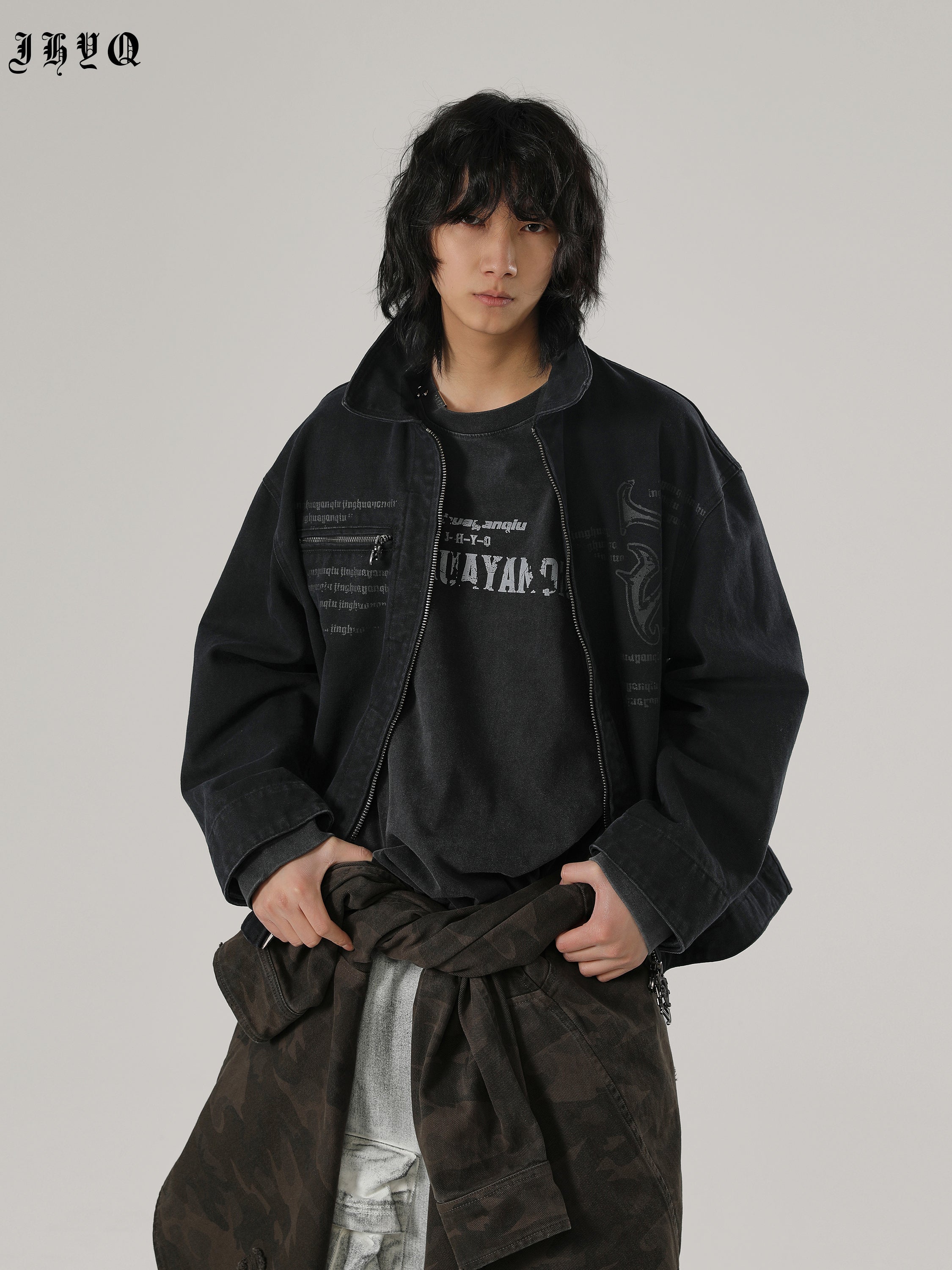 JHYQ Zipper Printed Canvas Work Jacket