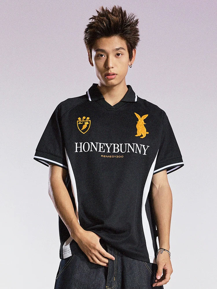 Remedy HONEYBUNNY Rabbit Embroidered Soccer Jersey Polo Shirt