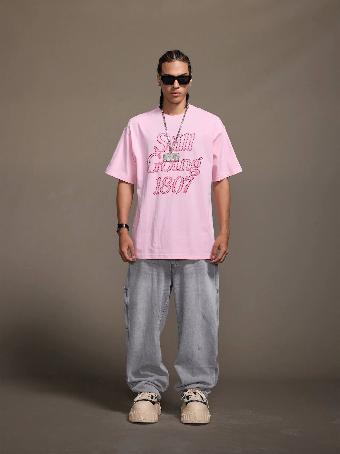 1807 Still Going Print Rhinestone Short Sleeve Tee