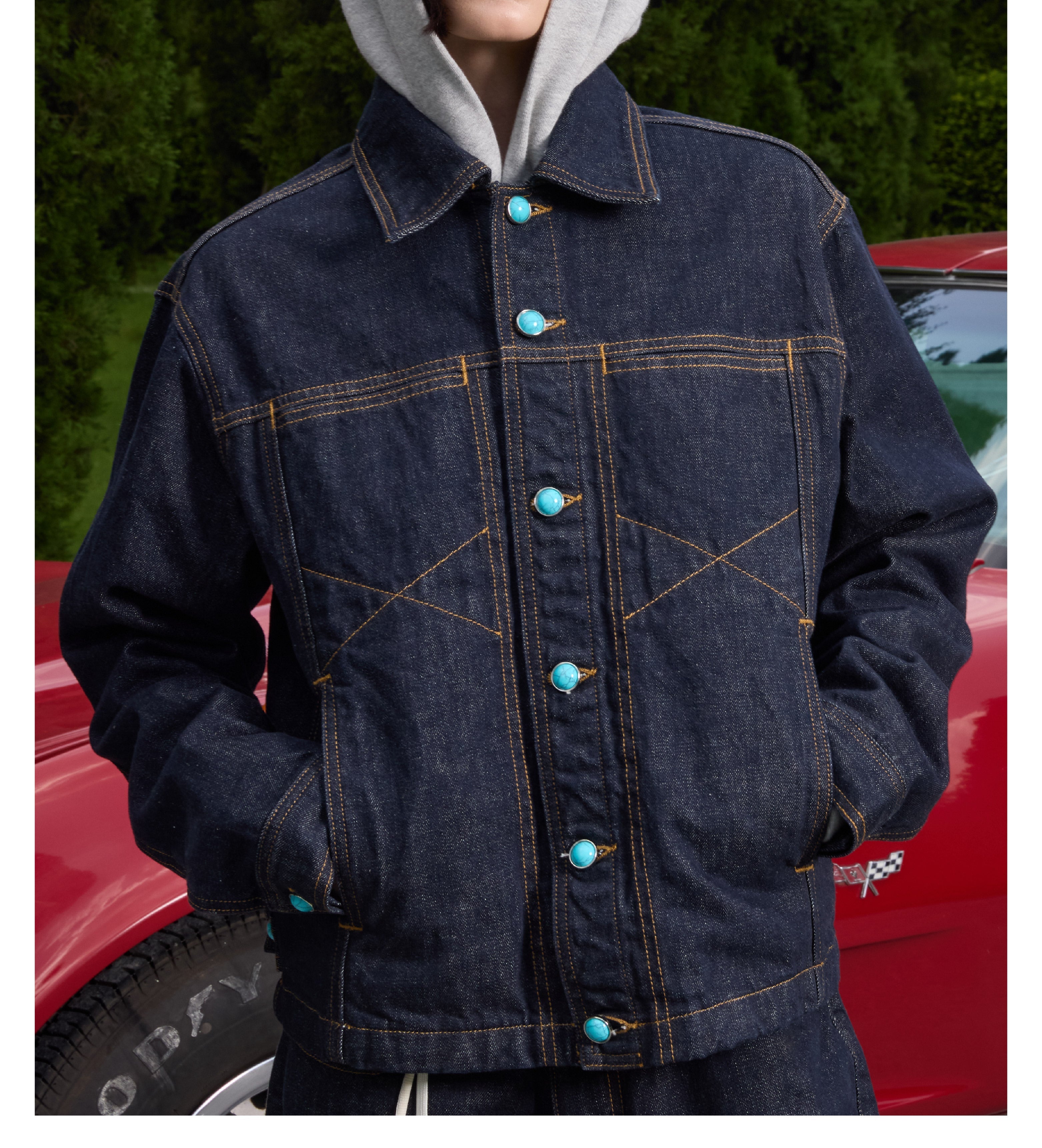 S45 Turquoise Button Denim Jacket
