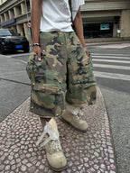 STEEPC M-65 Pearl Embellished Camouflage Baggy Cargo Shorts